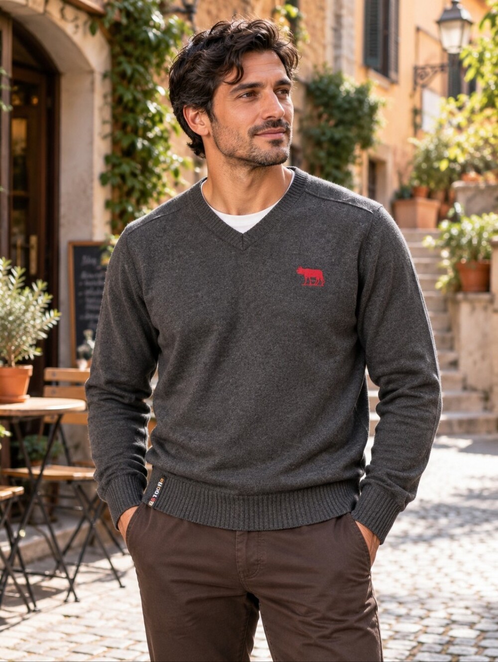 AS Roma Official Wool Cashmere V-Neck Sweater XL Grey Football Soccer Italy